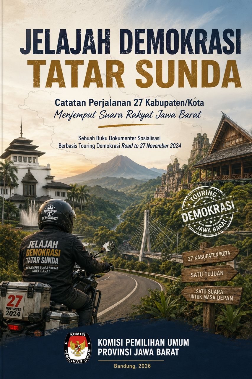 Sampul buku Jelajah Demokrasi Tatar Sunda — Catatan Perjalanan 27 Kabupaten/Kota Menjemput Suara Rakyat Jawa Barat