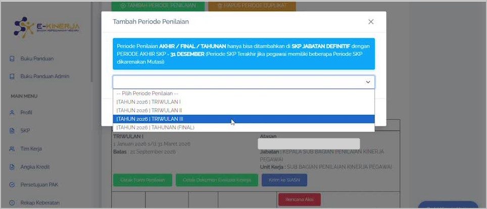 Formulir Tambah Periode Penilaian.