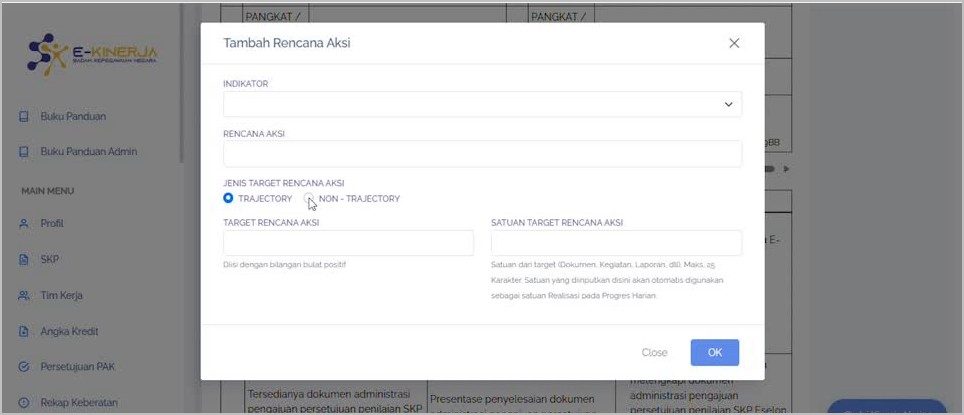 Formulir Tambah Rencana Aksi dengan pilihan jenis target.