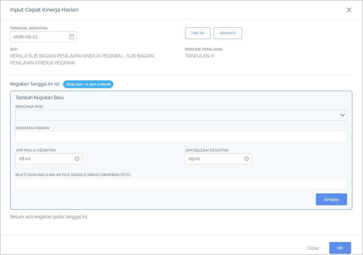 Formulir Input Cepat Kinerja Harian.