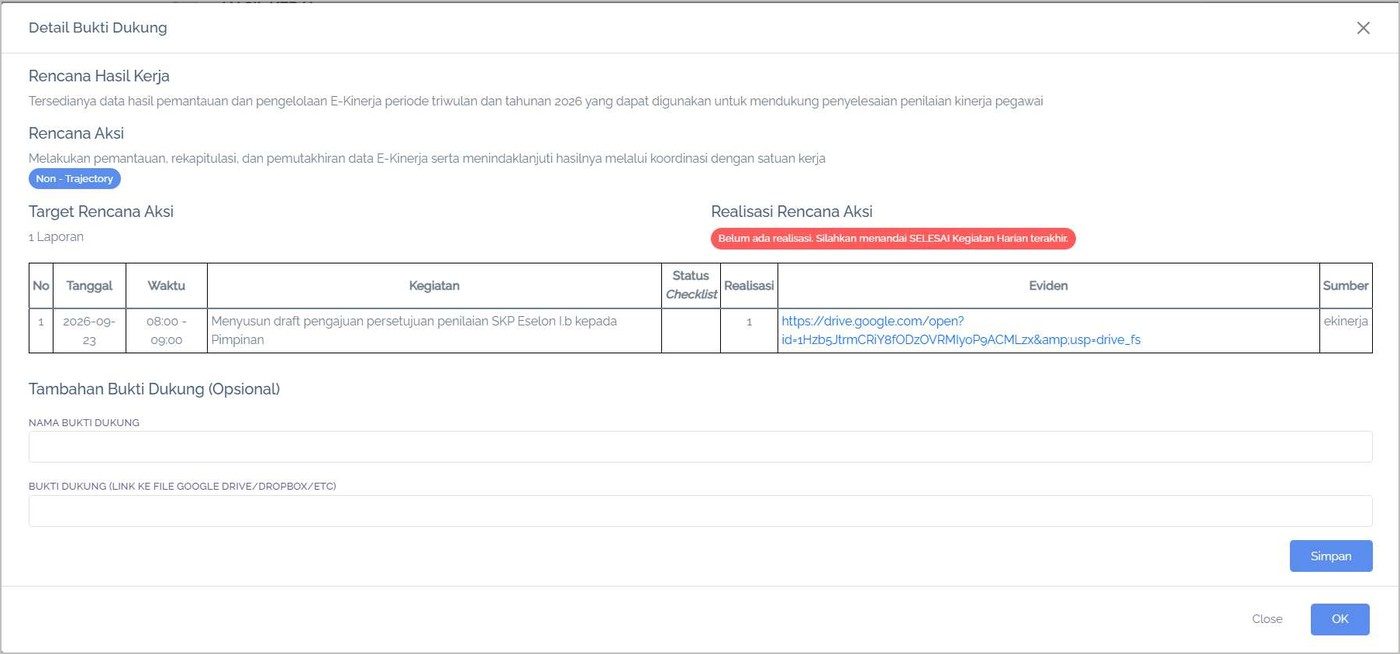 Detail Rencana Aksi Non-Trajectory yang belum berceklist.