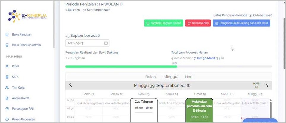 Kalender mingguan Progress Harian.