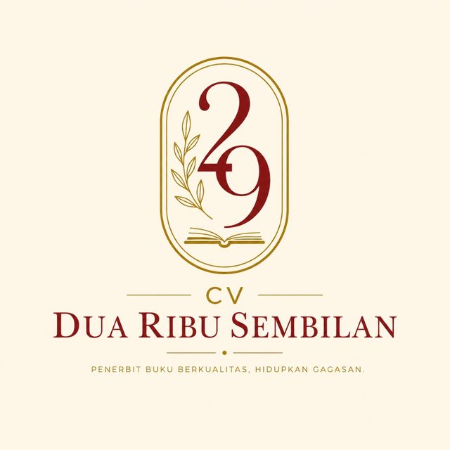 Logo CV Dua Ribu Sembilan — angka 29 dengan ranting zaitun di atas buku terbuka, dalam bingkai oval keemasan